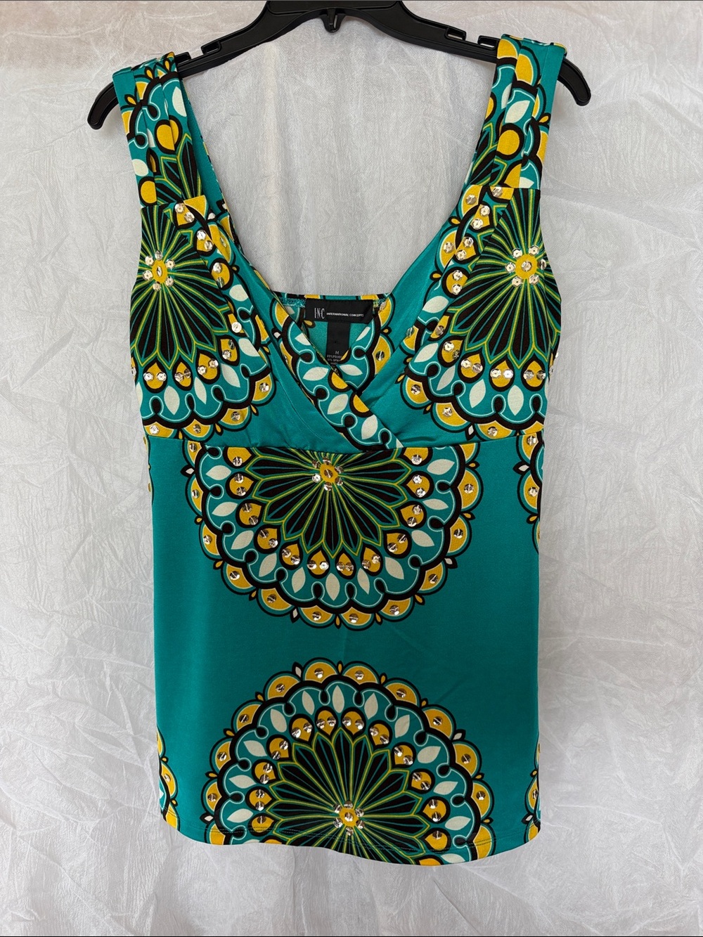 INC International Concepts Teal Yellow Floral Medallion Tank